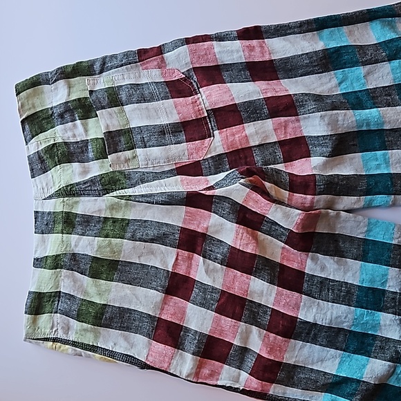 Hannes Roether Colorful Gingham Wide Leg 100% Linen Pants XS - Picture 9 of 10